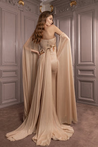 Cape sleeves column silhouette gown-HerTrove