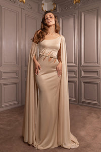Cape sleeves column silhouette gown-HerTrove