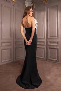 Sleeveless crepe gown with organza patterns-HerTrove