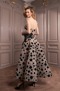 Midi dress with polka dots and embroidery-HerTrove