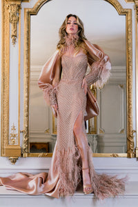 HerTrove-Tulle embroidered dress with organza bolero
