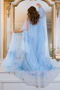 HerTrove-Tulle cloak dress with organza floral motifs