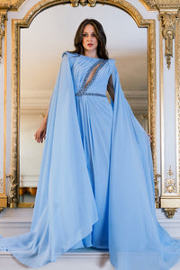 HerTrove-Cape sleeves crepe georgette gown
