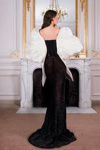 HerTrove-Taffets sleeves fully beaded dress