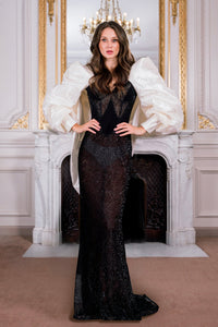 HerTrove-Taffets sleeves fully beaded dress