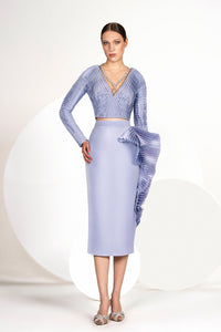 HerTrove-Crystals beaded pleated top with midi skirt