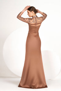 HerTrove-Beaded neckline high slit column dress