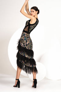 HerTrove-Embroidered top with feathered skirt