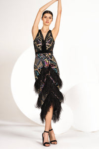 HerTrove-Embroidered top with feathered skirt