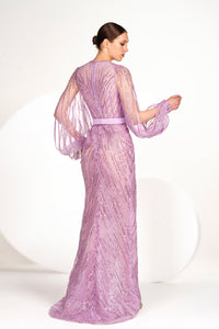 HerTrove-Lantern sleeves fully beaded dress