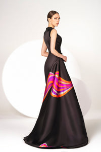HerTrove-Asymmetric neckline printed mikado dress