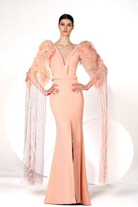 HerTrove-Plunging neckline crepe dress with organza flowers