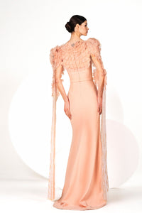 HerTrove-Plunging neckline crepe dress with organza flowers