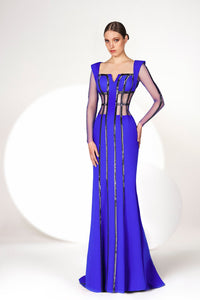 HerTrove-Crepe geometrical dress with sheer corset