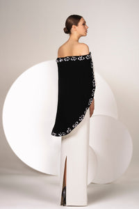HerTrove-Floral embroidered column dress with cape