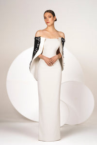 HerTrove-Floral embroidered column dress with cape