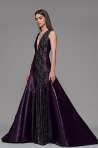 Deep V neckline semi beaded gown - HerTrove