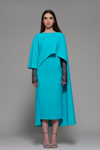 Midi dress with jewel neckline cape - HerTrove