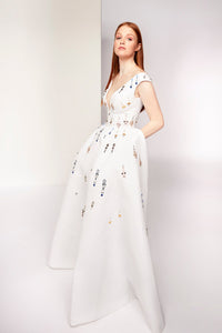 V neck sleeveless brocade gown - HerTrove