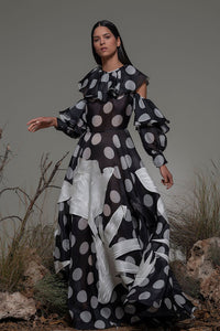 Cut out sleeves dot motif gown - HerTrove