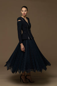 Zipper detailed top with midi tulle skirt - HerTrove