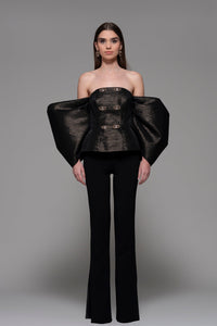 Oversized off sleeves top with slim pants - HerTrove