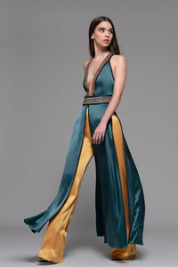 Long deep V beaded top with slim pants - HerTrove