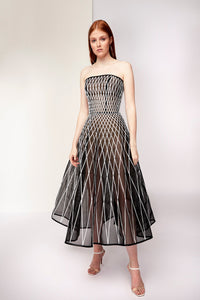 Fitted bodice sequined tea length dress - HerTrove