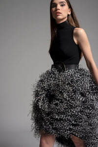 Feathered skirt sleeveless short dress - HerTrove