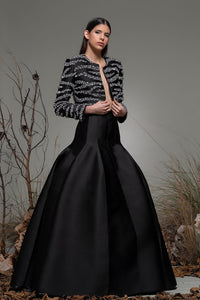 Plunging neckline sleeveless gown with embroidered bolero - HerTrove
