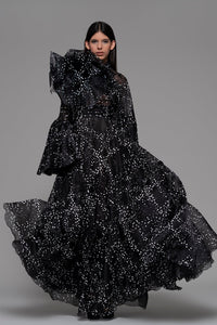 Puff sleeves printed A line dress - HerTrove