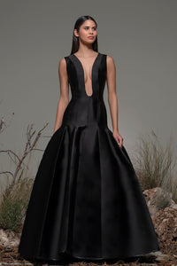 Plunging neckline sleeveless gown with embroidered bolero - HerTrove