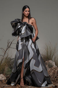 Oversized bow detailed one shoulder gown - HerTrove