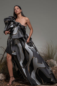 Oversized bow detailed one shoulder gown - HerTrove