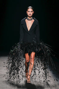 Double vested jacket style feathered dress - HerTrove