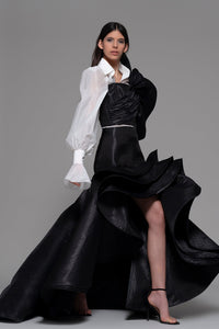 Draped bodice ruffled dress - HerTrove