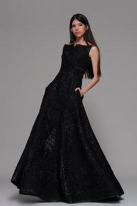Side pocketed beaded gown - HerTrove