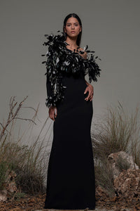 One shoulder feathered bodice crepe dress - HerTrove