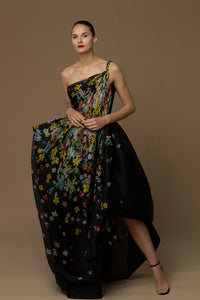 One strap asymmetrical floral gown - HerTrove
