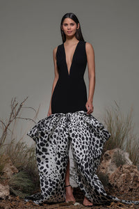 Deep V bow hemmed dress - HerTrove