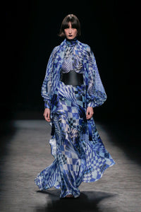 Geometrical motif organza flowing dress - HerTrove