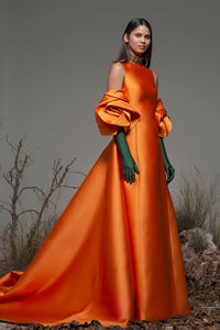 High neckline dress featuring sweep train overskirt - HerTrove