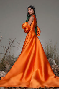 High neckline dress featuring sweep train overskirt - HerTrove