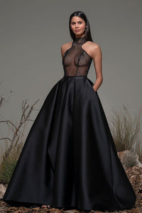 Fitted bodice ball skirt sleeveless gown - HerTrove