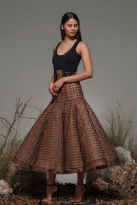 Scoop neckline belted midi dress - HerTrove