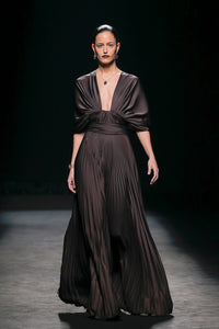 Draped waistline pleated gown - HerTrove