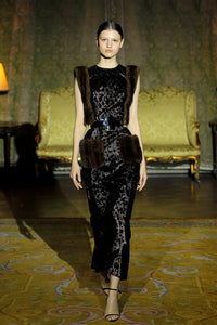 Fur detailed sleeveless gown - HerTrove