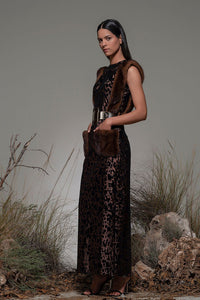 Fur detailed sleeveless gown - HerTrove