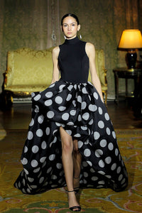 Fitted bodice polka dot skirt high low gown - HerTrove