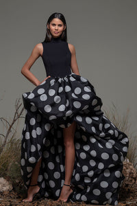 Fitted bodice polka dot skirt high low gown - HerTrove